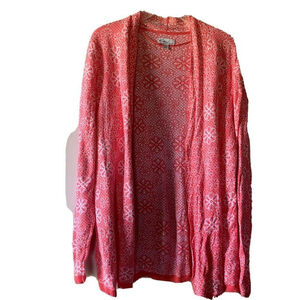 kim rogers tops large open front cardigan sweater pink floral Size L 12 14
